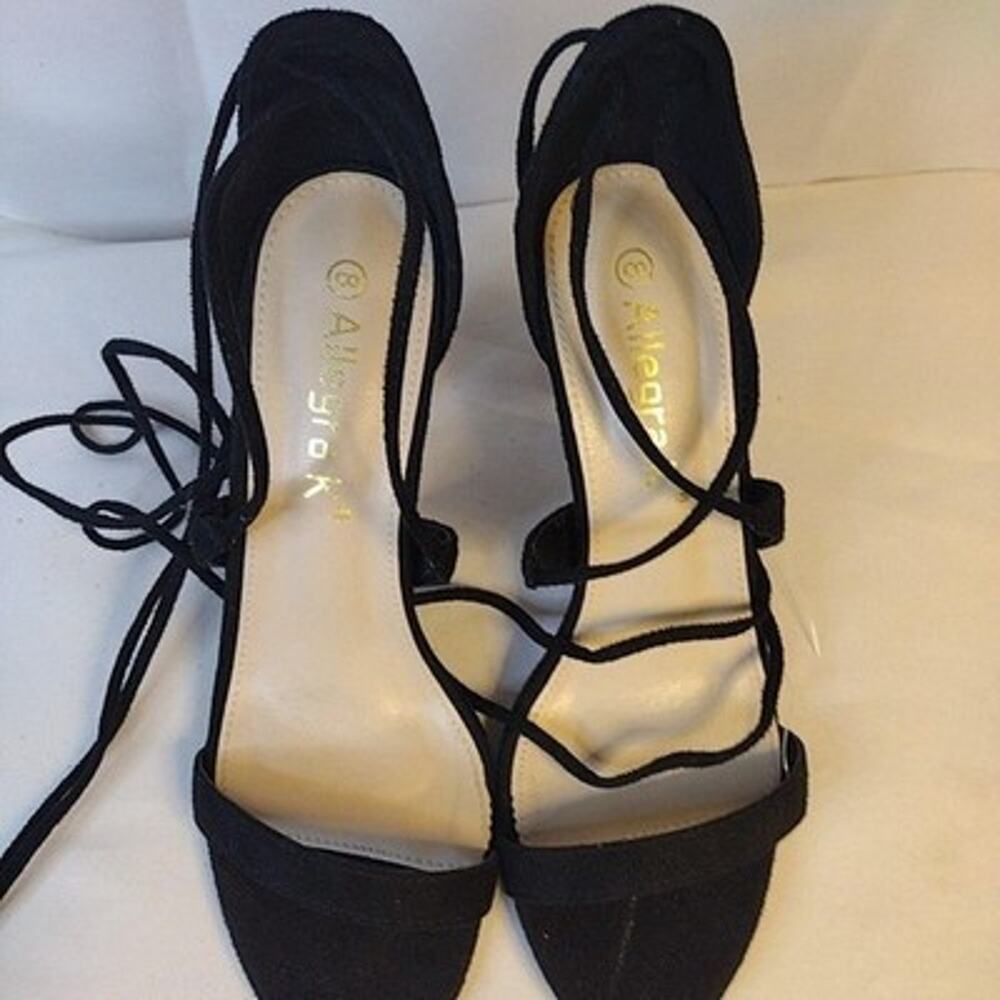 Allegra K Sandals Womens Size 8 Black Strappy Lace Up Stiletto Heel Open Toe